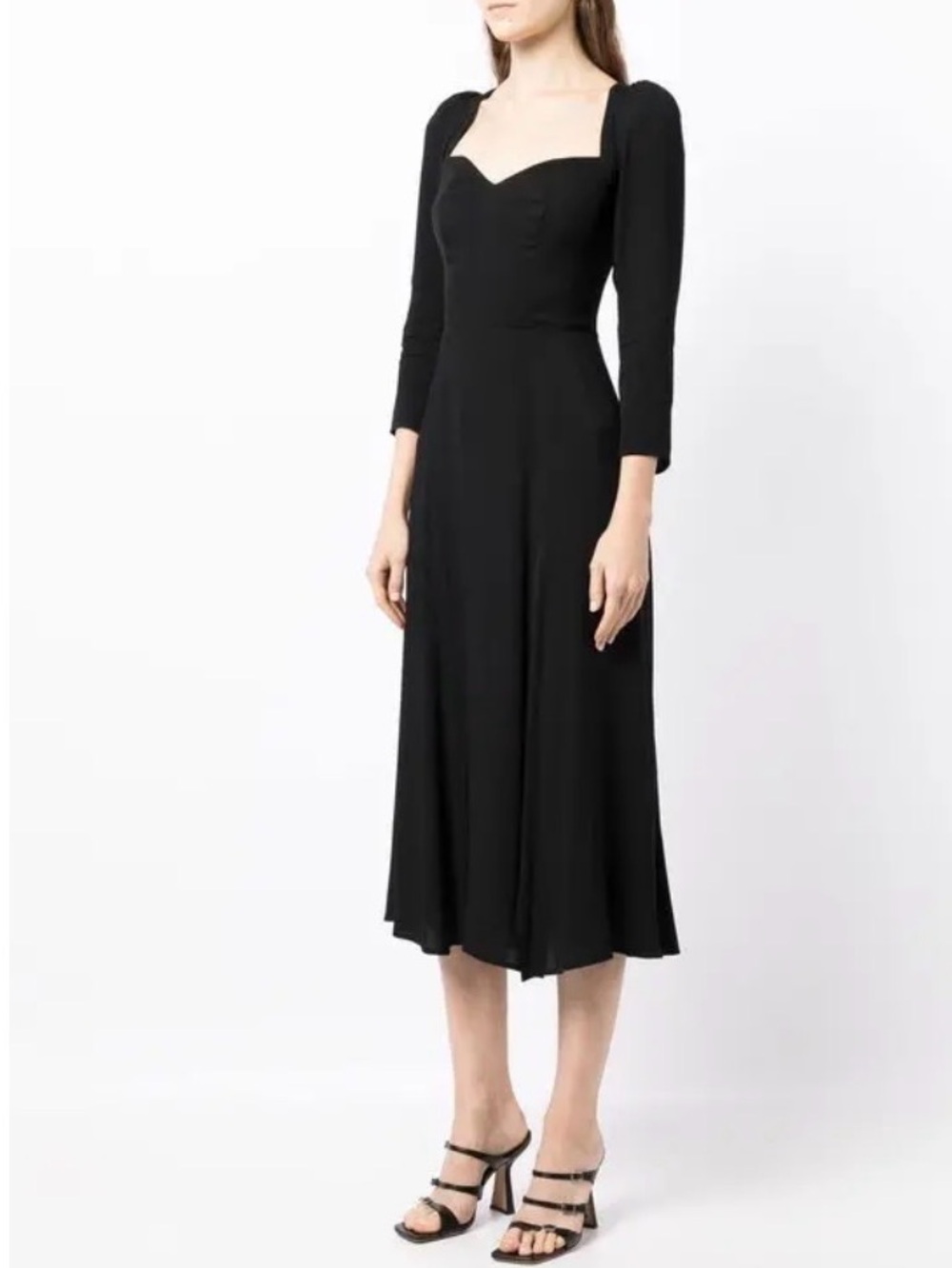 Reformation Mara midi Elegant Black Dress with Sweetheart Neckline